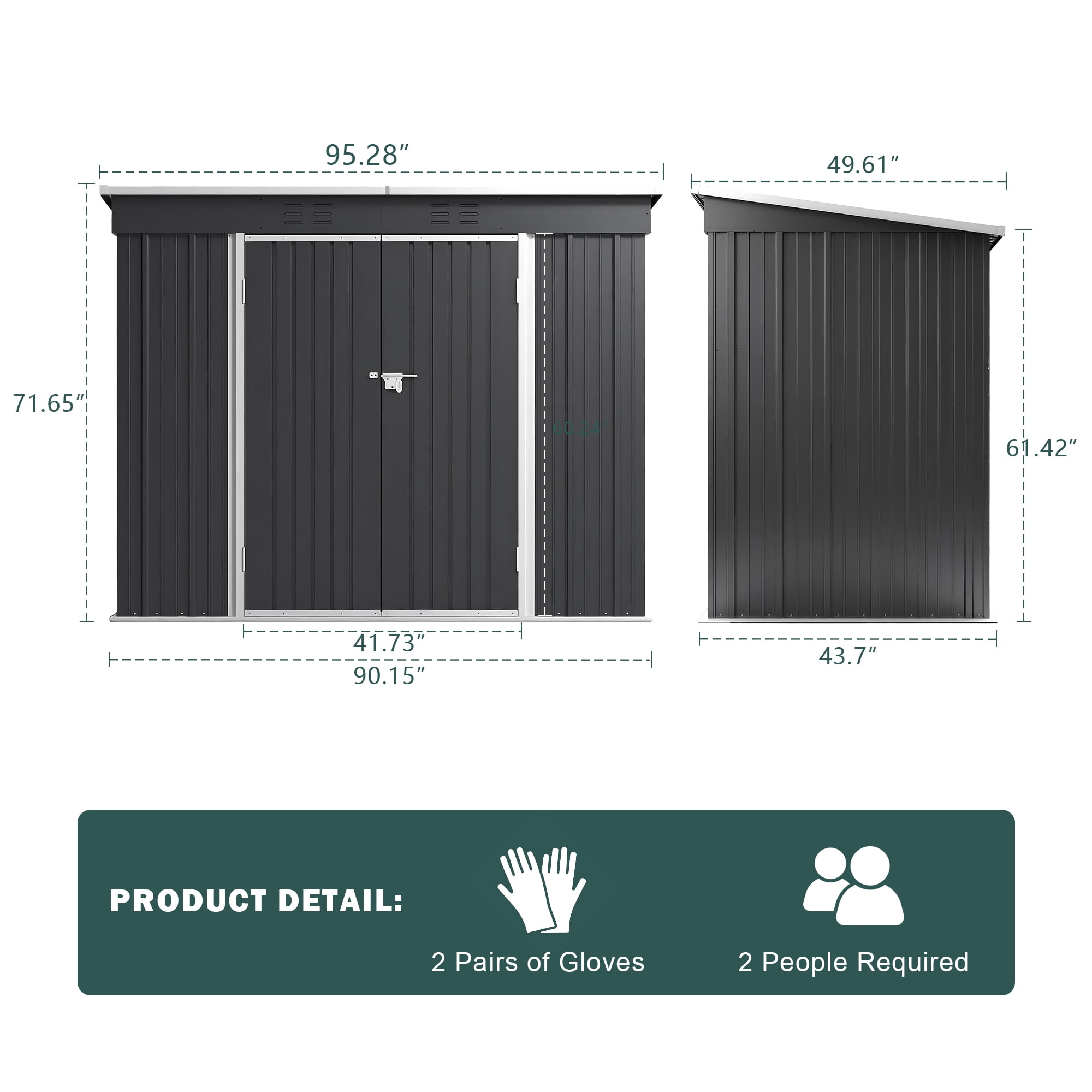 8 x 4 FT Storage Sheds, Galvanized Metal Outdoor Shed with Lockable Door, Heavy Duty Outdoor Storage Cabinet for Garden