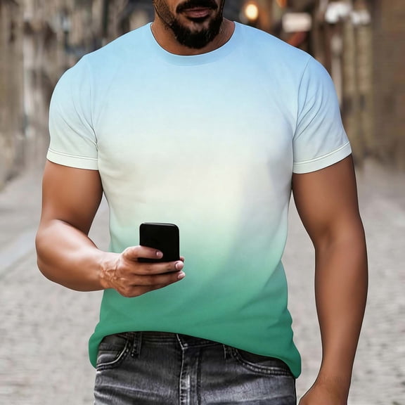 BVOFAR Men's Short Sleeve T Shirts Soft Gradients Crewneck Undershirts Summer Casual Athletic Tees Gym Workout Running Shirt Green S