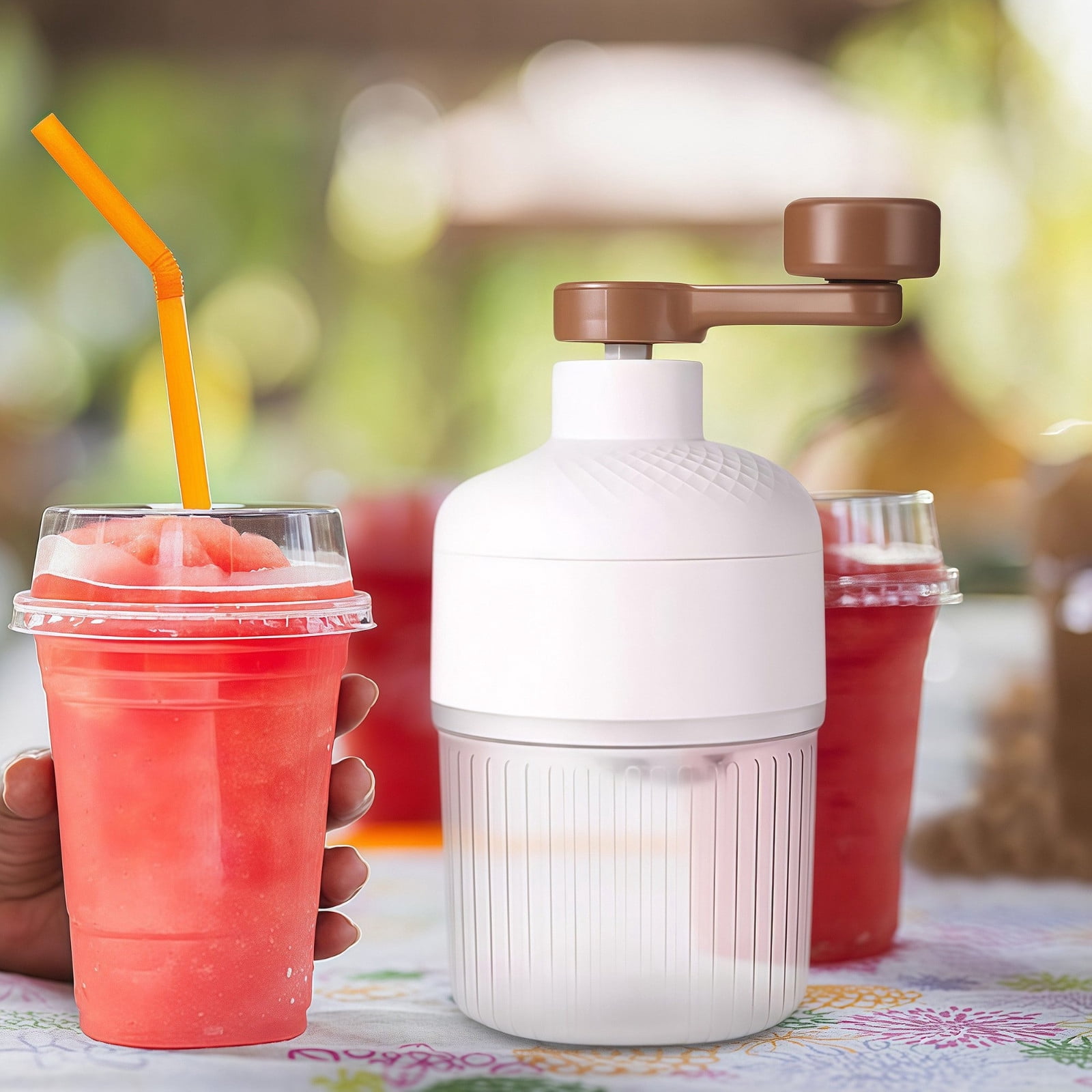 syligr Manual Hand Crank Ice Crusher, Portable Shaved Ice Machine with 4 Ice Molds, No Electricity Needed ABS Ice Shaver for Snow Cones Cocktails, Lightweight Snow Cone Maker for Home Kitchen