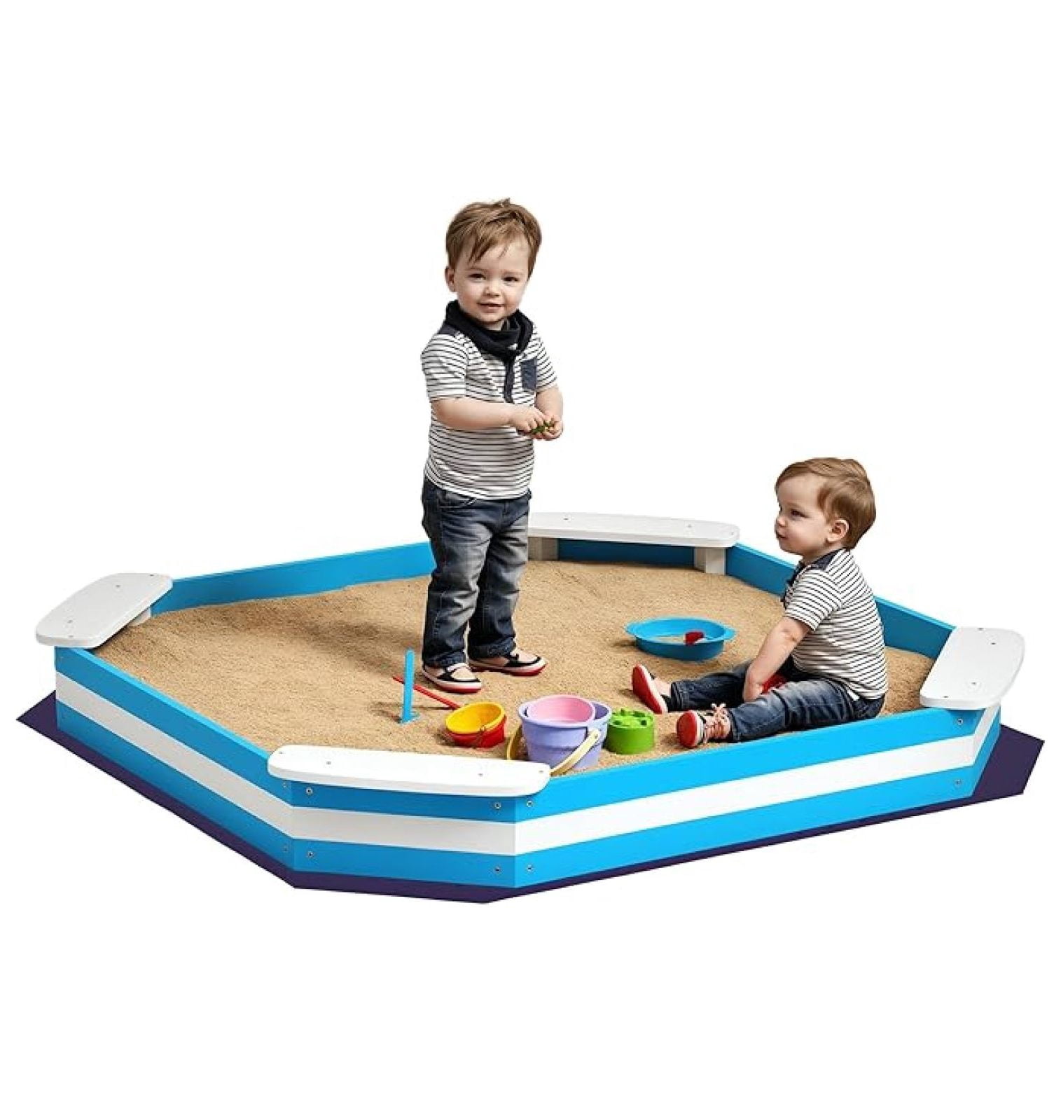2-in-1 Kids Sandbox With Kitchen Playset - Wooden Sand Pit With Cover & Accessories