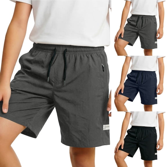 Liyamei Boys Sports Shorts with Drawstring and Pockets for Summer Casual Size 7-12,Black