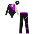thumbnail image 4 of inlzdz Kids Girls Rhinestone Long Sleeve Gymnastic Leotard Ballet Dance Bodysuit with Pants Swimwear Purple&Black 12, 4 of 5