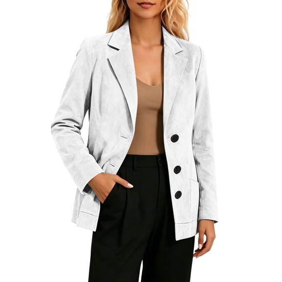 Hanen Women Vintage Faux Suede Velvet Blazer, Long Sleeve Notched Lapel Pocket Suit Jacket Open Front Single Breasted Casual Work Office Coat