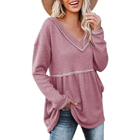 

Careslong Waffle Knit Top Off Shoulder Waffle Pullover Sweater Women V Neck Waffle Tunic Top Long Sleeve Ladies Oversized Hem Design Maternity Wear kindly