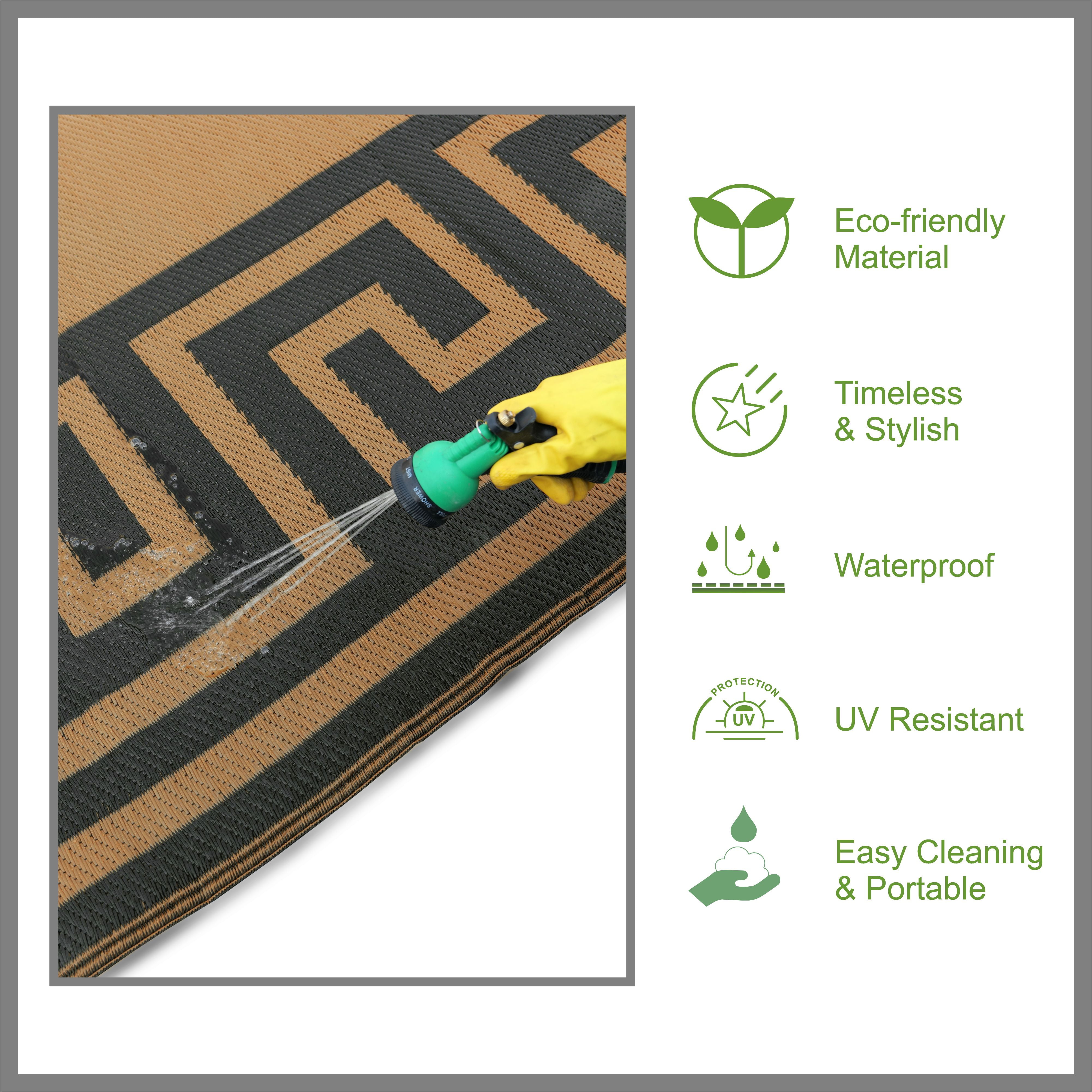 Auto Drive 9' x 12' Reversible Greek Key RV Outdoor Patio Mat, Brown/Black