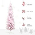 thumbnail image 3 of HOMCOM 7' Snow Flocked Artificial Christmas Tree Slim with Stand, Pink, 3 of 9