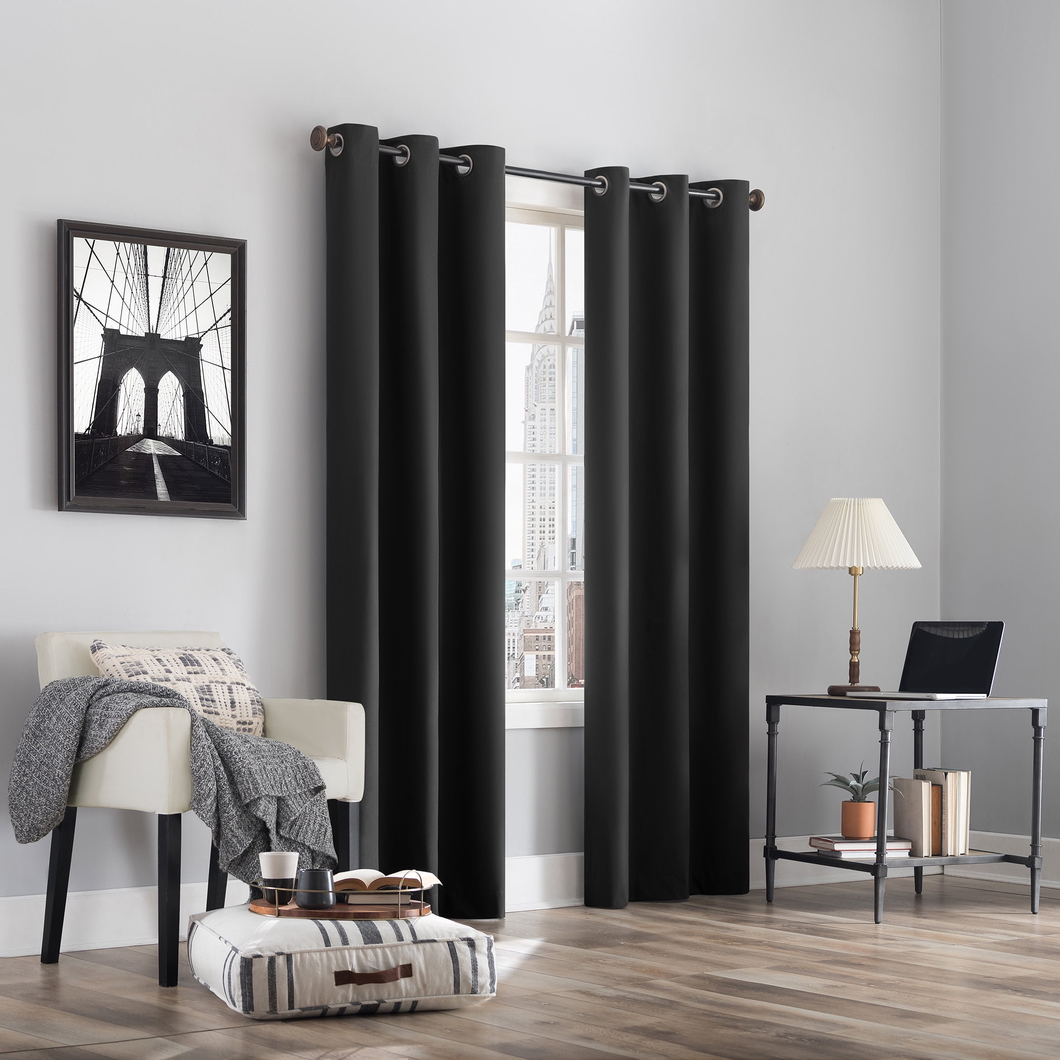 Sun Zero Cyrus Thermal 100% Blackout Grommet Curtain Panel, 40"X84", Charcoal
