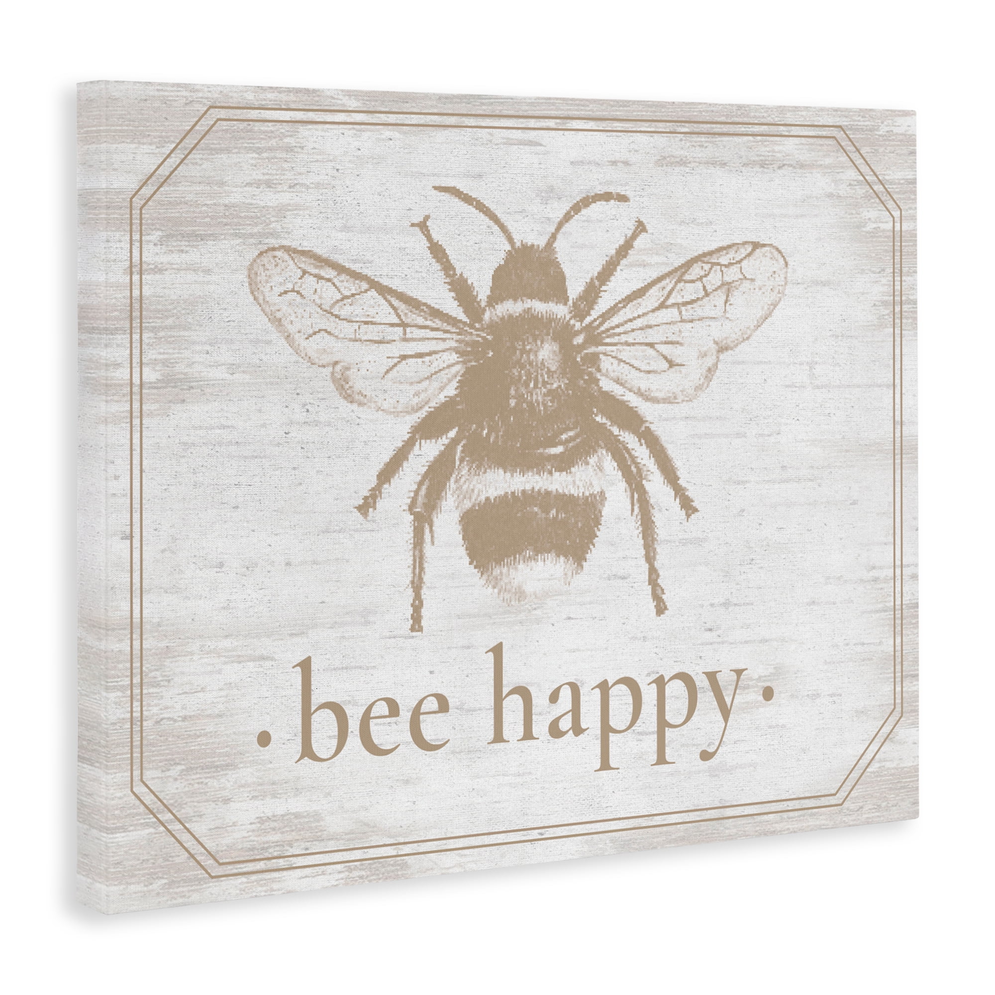 Bee Happy with Rustic Border Canvas Wall Art, design by Lettered and Lined