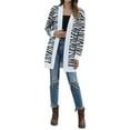 thumbnail image 5 of ZXSXSY Women Zebra Plaid Print Waterfall Neck Mid Length Long Sleeves Cardigan, 5 of 6
