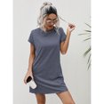 thumbnail image 4 of Navy Blue Striped Pocket Tee Dress For Women, Short Sleeve Casual Shift Dress, 4 of 6