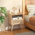 thumbnail image 3 of LELELINKY Rattan Nightstand with Charging Station, Boho Bedside Table with Handmade Drawer & Open Shelf for Bedroom, Wood, 3 of 7