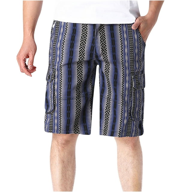 Birdeem Mens Plus Size Cargo Stripe Shorts Multi-Pockets Relaxed Summer Beach Shorts Pants