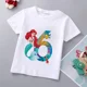 thumbnail image 3 of Camiseta de algodón con estampado de princesa sirena de Disney para niñas, ropa para bebés de princesa Ariel, top de dibujos animados para niños de 1 a 9 años, cumpleaños para niños, 3 of 5