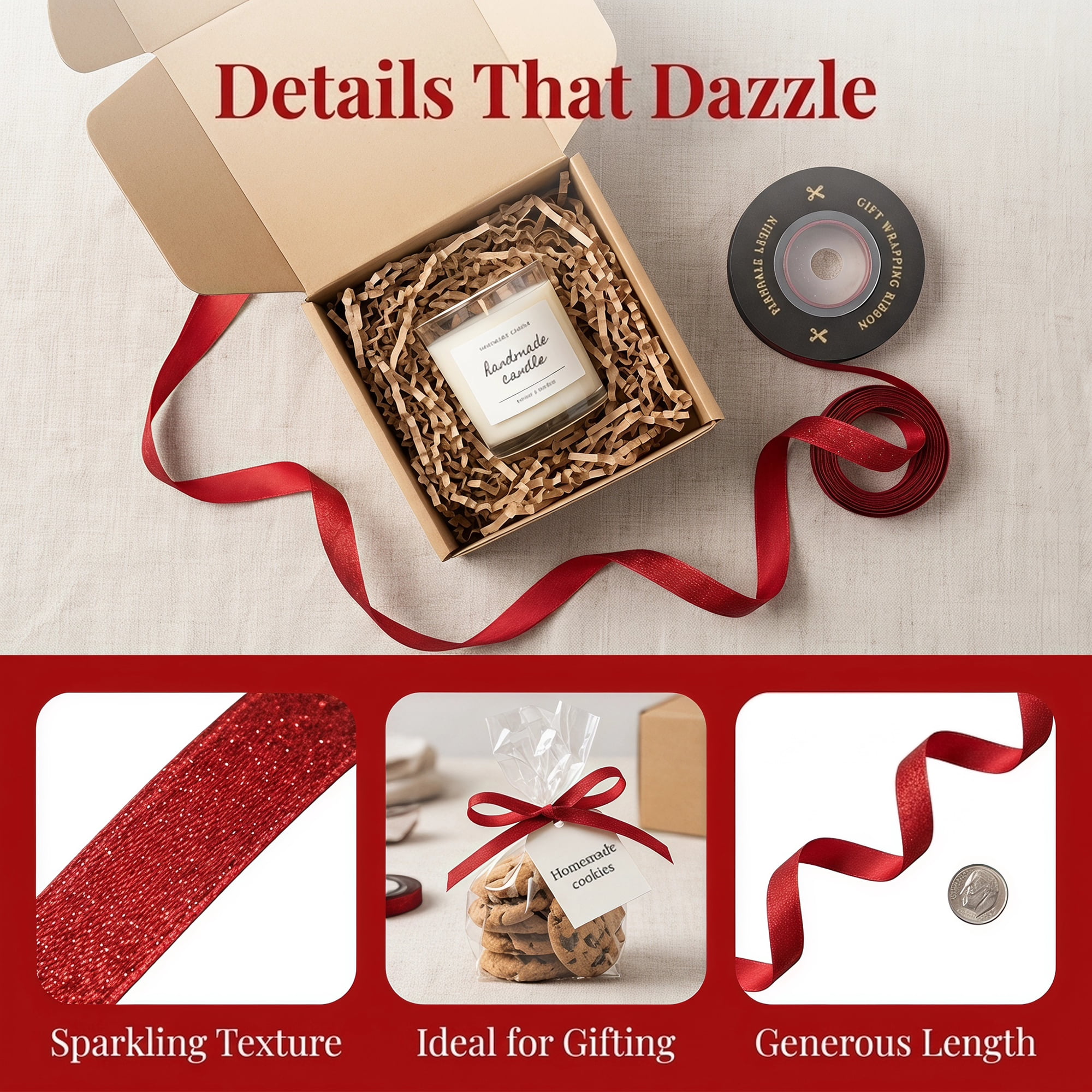 Unique Bargains Structural Woven Edge Trim Decorative Ribbon for Gift Wrapping Red