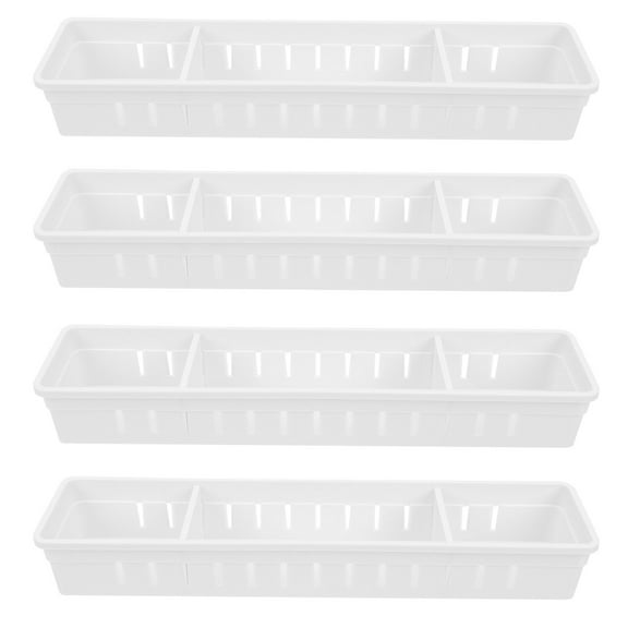 LEORX 4Pcs White Plastic Drawer Storage Case Cutlery Organizer for Kitchen Tableware
