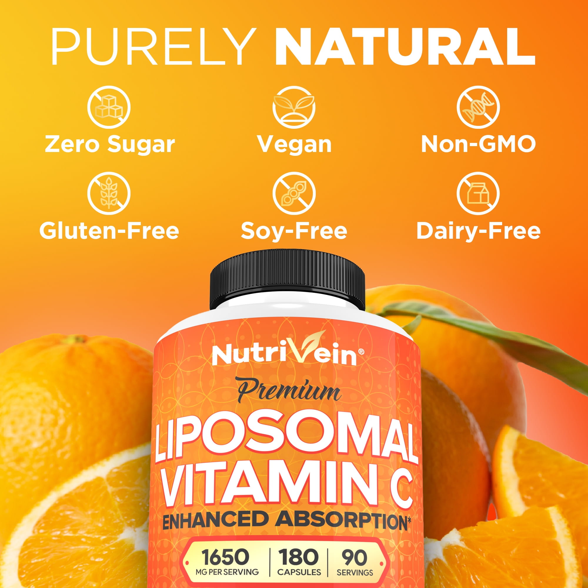Nutrivein Liposomal Vitamin C Supplement - Immune Support, Vegan - 180 Capsules, 1650 mg