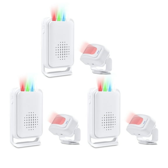 NineLeaf Motion Sensor Alarm,Door Buzzer for Business Entry,Motion Sensor Ring,918ft Long Range,Anti-theft,4-color LED light,17 Music 5 Volume Levels,Easy installation,for Shops, Offices,hotel,3PK