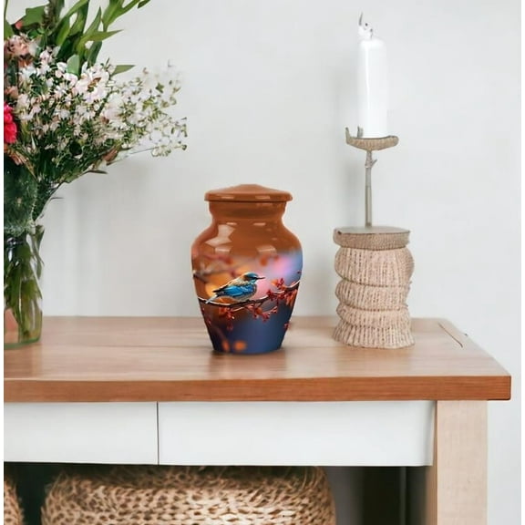 Handcrafted Bluebird Urn, Beautiful Keepsake for Ashes, Decorative Funeral Urn, Artistic and Personalized cremation Urn, Modern Tribute Urn