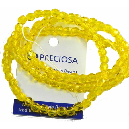 Approximately 16 Beads - Yellow Czech 4mm Faceted Round Preciosa Firepolished Glass, Loose Beads, 16