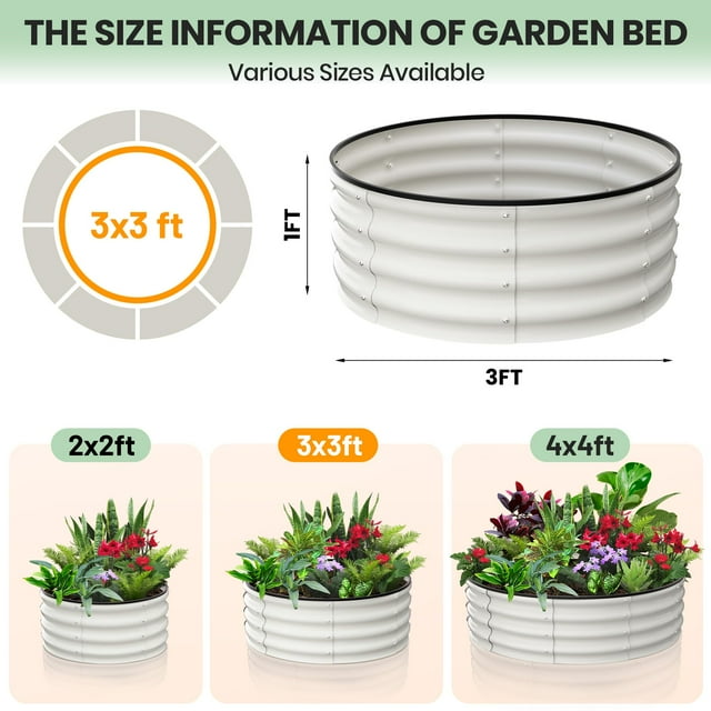 GloryStar 2 - Pack Plate-Bande Surélevée Rond Galvanisé - Tailles 2 Pieds/3 Pieds/4 Pieds - Lit de Fleurs et Légumes Extérieur - Robuste - Duty & Open - Design en Bas