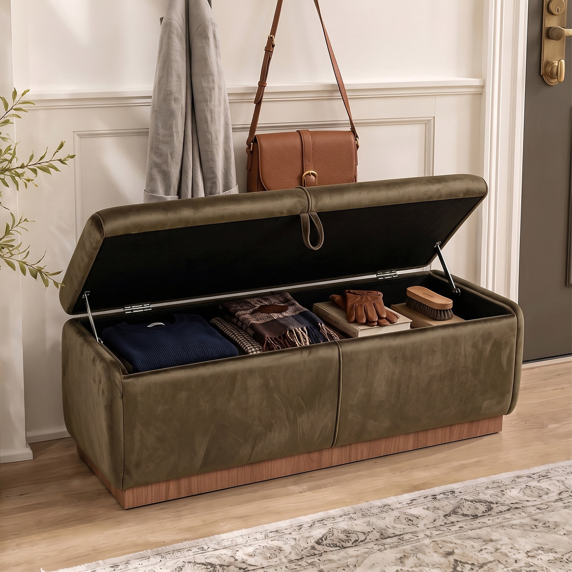Euroco 47.2" Storage Ottoman Bench,Upholstered Footrest Entryway Bench, End of Bed Bench for Living Room Bedroom,Brown