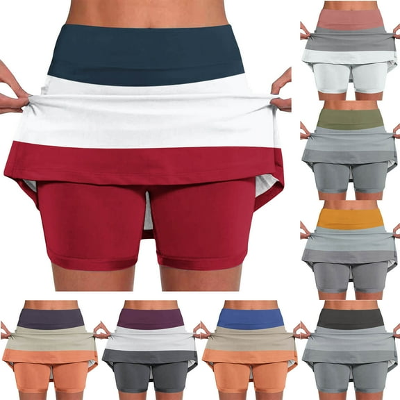 Jacenvly New Ladies Summer Skorts Leisure Women's Color Mid-Waist Skirt Pants Sports Shorts Bottoming Skirt Pants Breathable Skorts for Woman Blue