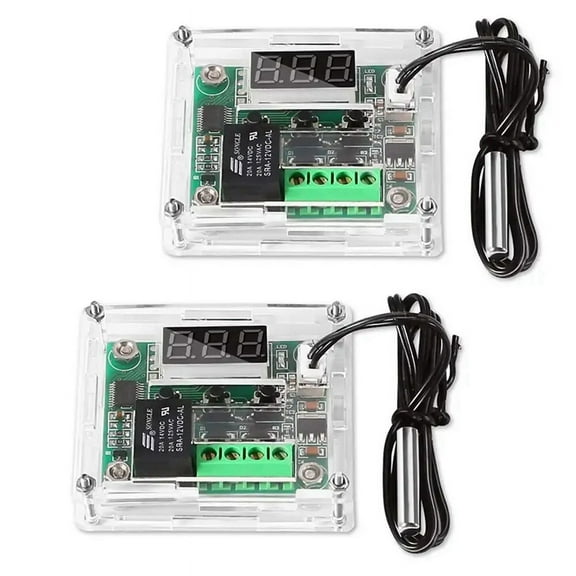 2Pcs W1209 Temperature Controller Module with Case LED Display Digital Thermostat Module with Waterproof Probe