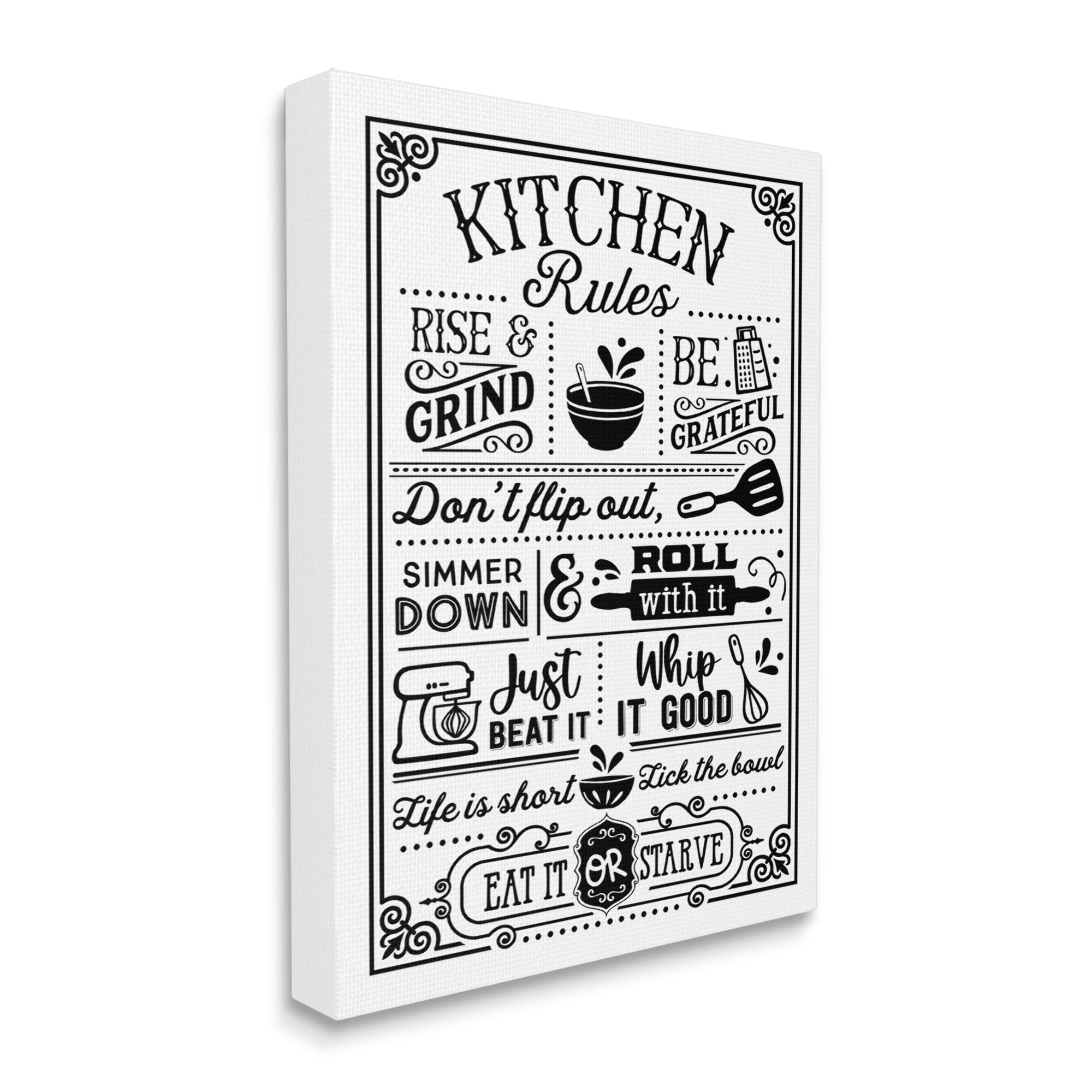 Stupell Industries Witty Kitchen Rules Vintage Border Motif Typography Graphic Art Gallery Wrapped Canvas Print Wall Art, Design by Lettered and Lined