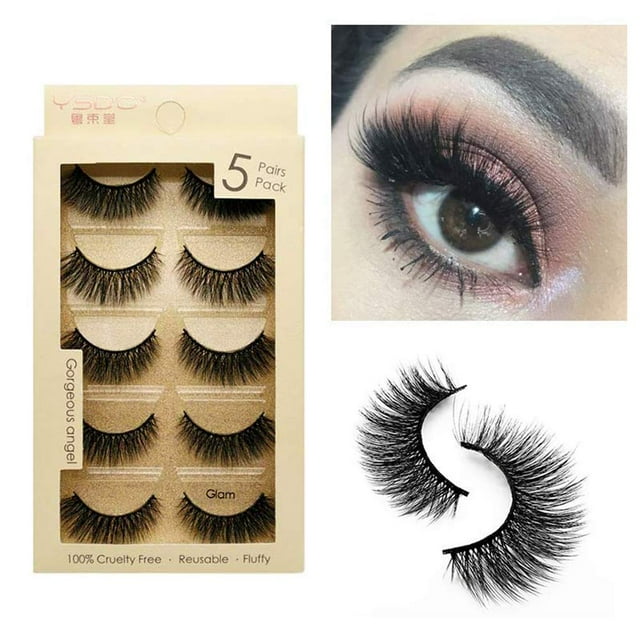 False Eyelashes, 5 Pairs 5 Style 3d Mink Hair Eyelashes Natural Black Long Pure Handmade With Invisible Tape Reusable (Glam)