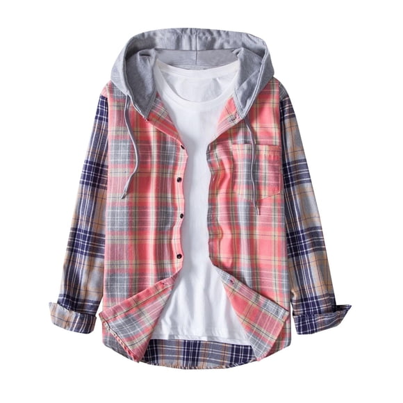 VEKDONE Chandails à Capuche à Manches Longues pour Hommes 2025 Liquidation Tendance Manteau à Carreaux à Boutons Décontracté Coupe Ample Blouse à Capuche à Cordon Rouge TTTG