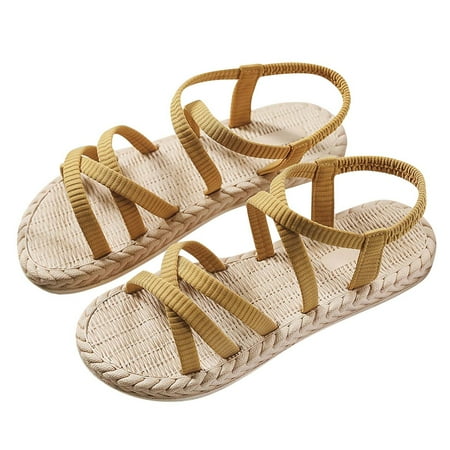 

Womens Summer Ladies Sandals Imitation Straw Espadrille Flat Beach Flat Sandals Summer Open Toe Slide Sandals Comfortable Flats Flip-Flops Sandal Casual Platforms Wedge Sandals Heeled Sandals A110