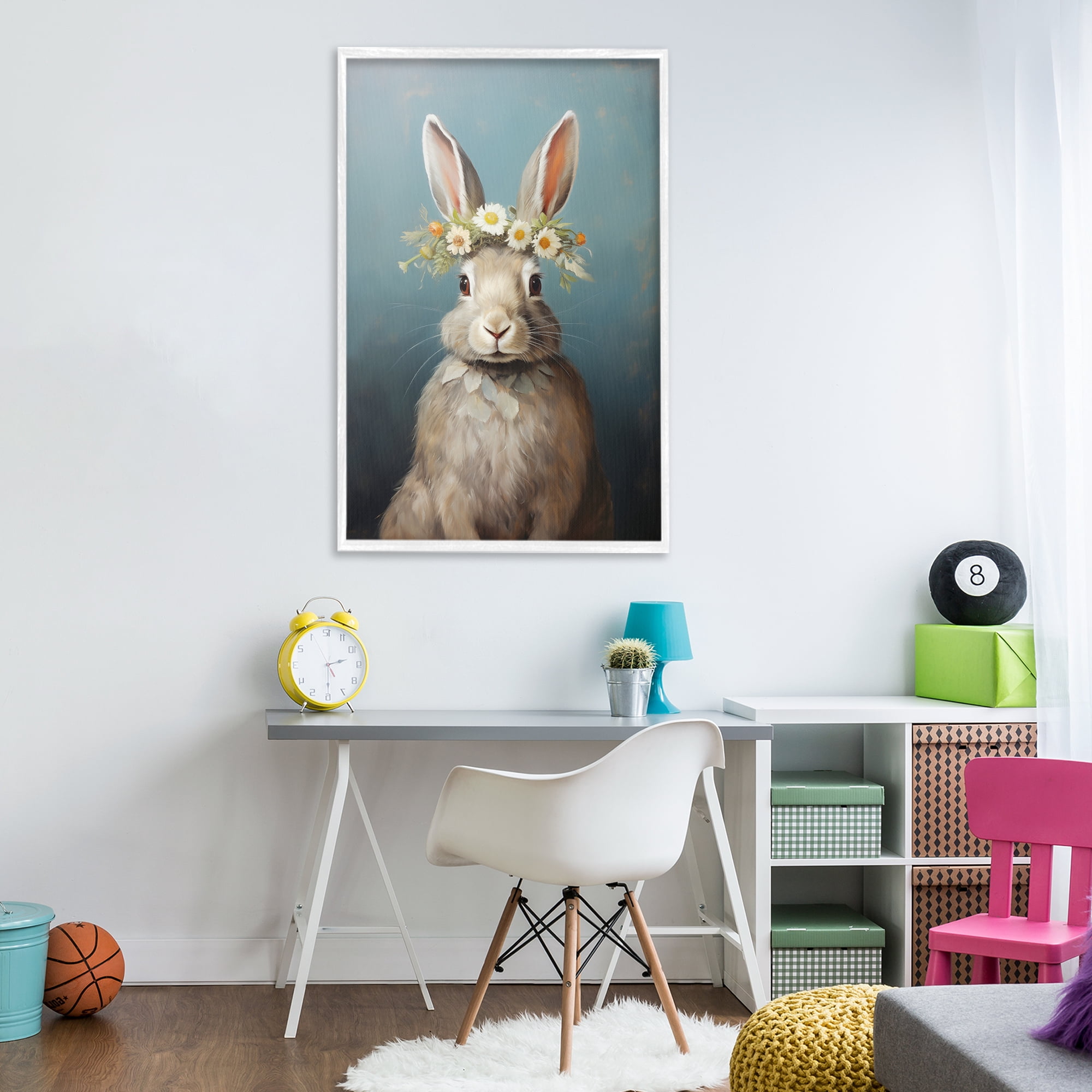 Stupell Industries Daisy Crowned Bunny Portrait White Framed Giclee Art, design by Heidi Kuntz