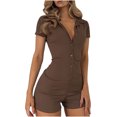 thumbnail image 2 of Xixinqiwan Summer Short Sleeve Jumpsuits for Women Sexy V Neck Button Up Bodycon Onesie Romper Knit Tight Bodysuit, 2 of 6