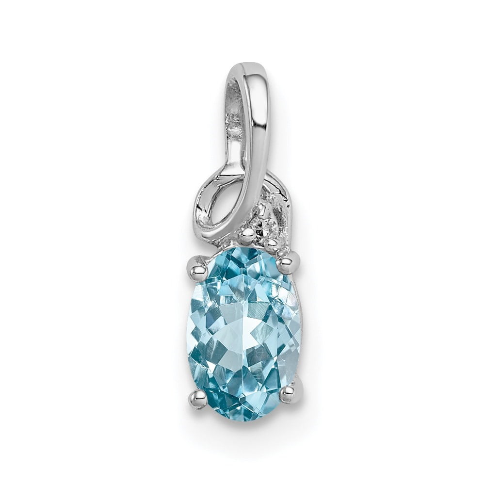 Auriga Sterling Silver Rhodium Plated Diamond & Sky Blue Topaz Oval Pendant for Women (L-13mm, W-5mm)