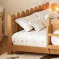 thumbnail image 5 of Bellemave Full Size Floor Bed with Bookshelf and LED Lights, Wood Montessori Bed Frame with Cute Safety Guardrails & Wood Slats Support for Kids Boys Girls, No Box Spring Needed, Natural, 5 of 9