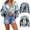 thumbnail image 4 of Women Casual Floral Cross Shirt Tee Tops V-neck Long Sleeve Loose Shirt Blouse Tops, 4 of 12