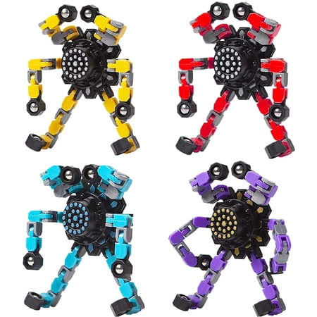 Fidget Spinner Novelty Deformable Fingertip Gyro Stress Relief Sensory Toy for Adult/Kids Creative Mechanical Spiral Hinge Transformable Spinning Pocket Toys 4 pcs
