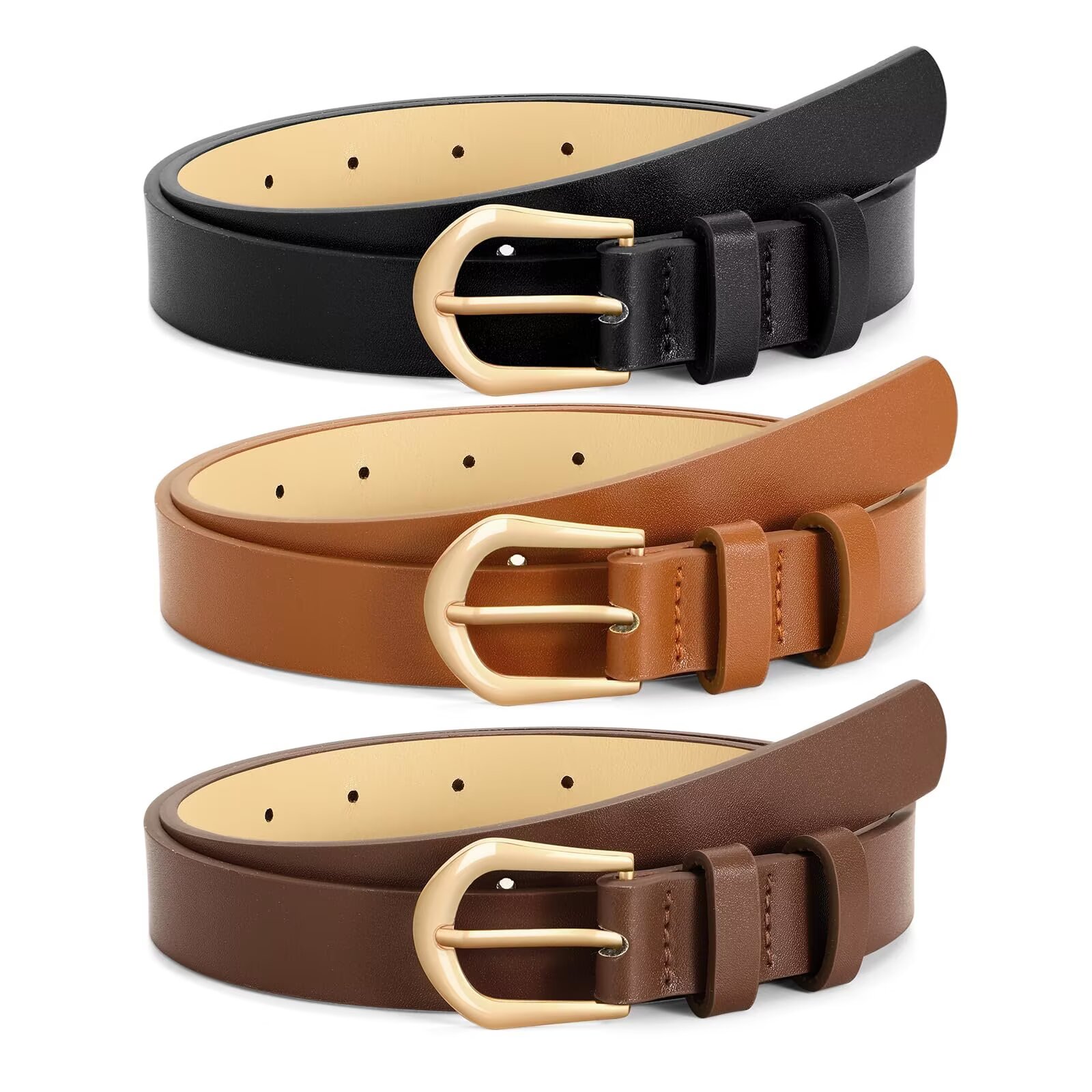 Whippy Women's Skinny Leather Belt with Gold Buckle photo 1