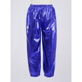 thumbnail image 2 of YiZYiF Shiny Metallic Harem Dance Pants Boys Girls Jazz Hip Hop Dance Trousers Modern Streetwear Blue 130, 2 of 7