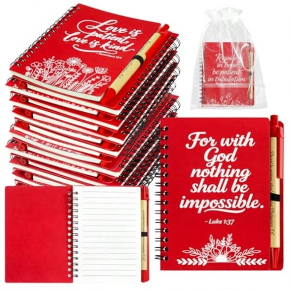 30 Set Christian Gifts Bulk Prayer Journal Spiral Red Notebooks Inspirational Notepad with Bible Verse Pen Organza Bags Perfect Religious Gifts for Women Bible Study Groups Church Members Devotions