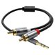 thumbnail image 1 of Cable RCA de 3,5 mm a RCA de 9,8 pies de largo con conector chapado en oro y PVC, adaptador de audio RCA a 2RCA de aluminio antidobleces para PC y TV, 1 of 10