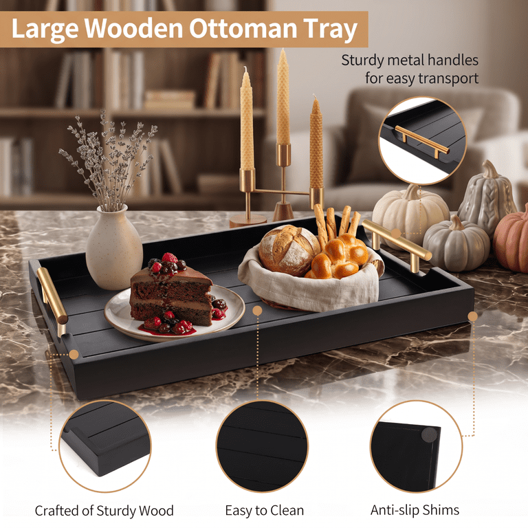Sxnows Large Wood Serving Tray with Metal Handles photo 3