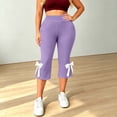 thumbnail image 6 of Costeam Womens Plus Size Solid High Stretch Yoga Capri Pants Elastic High Waist Bow Tie Split Hem Breathable Mid Calf Casual Workout Cropped Leggings, 6 of 8