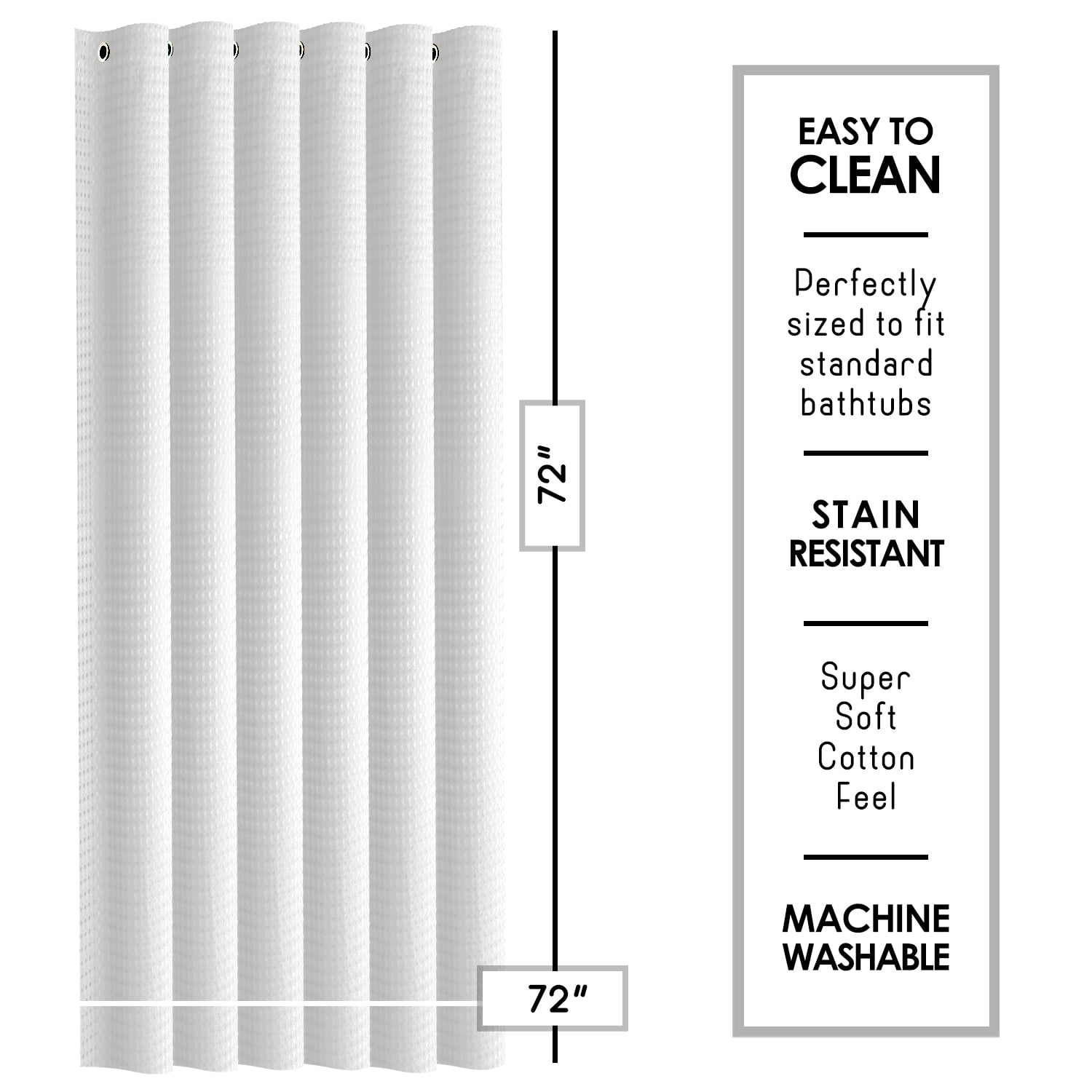 (3 pack) LammaLoe White Shower Curtains, Waffle Weave Heavy Duty Fabric Shower Curtain, 72” x 72" Hotel Luxury 256 GSM Bathroom Curtains