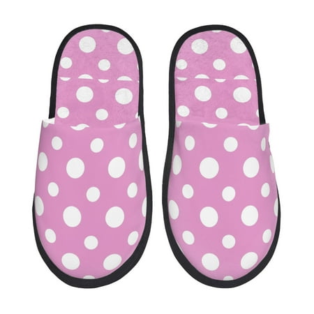 Balery Purple And White Polka Dot Slient Indoor Furry Fleece Comfort House Shoes Soft Non-Slip Home Shoes Cotton slippers House Slippers-- Large