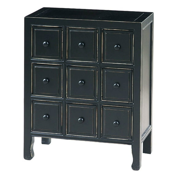 CD Chest with 9 Small Drawers and Round Knobs, Antique Black- Saltoro Sherpi