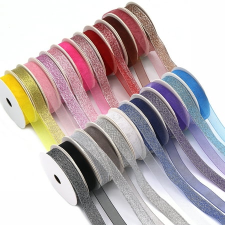 UPC: 0810074396981 | Sheer and Metallic Ribbon for Gifts & Crafts  24 Solid Colors  3/8  x 48 Yards by Gwen Studios