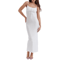 thumbnail image 3 of KelaJuan Women's Summer Long Dress Sleeveless Spaghetti Strap Tie-up Front Solid Color Knit Dress, 3 of 7