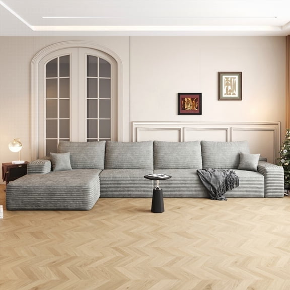 Modern Plush Corduroy 135" L-Shape Sectional Couch for Living Room