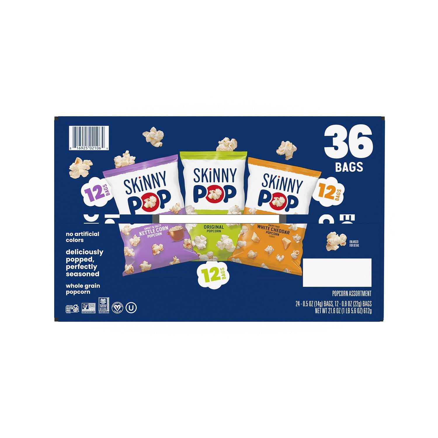 SkinnyPop Variety Snack Pack Popcorn, 0.5 oz Bags, 36-Pack – Gluten-Free, Non-GMO, Low-Calorie Popcorn Variety for Healthy Snacking